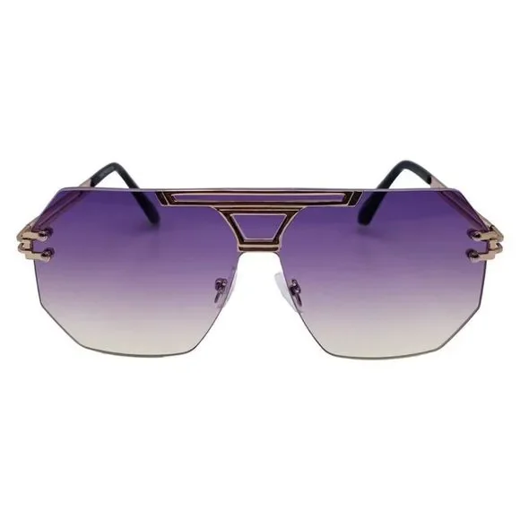 Purple/Yellow Rimless Hexagon Sunglasses