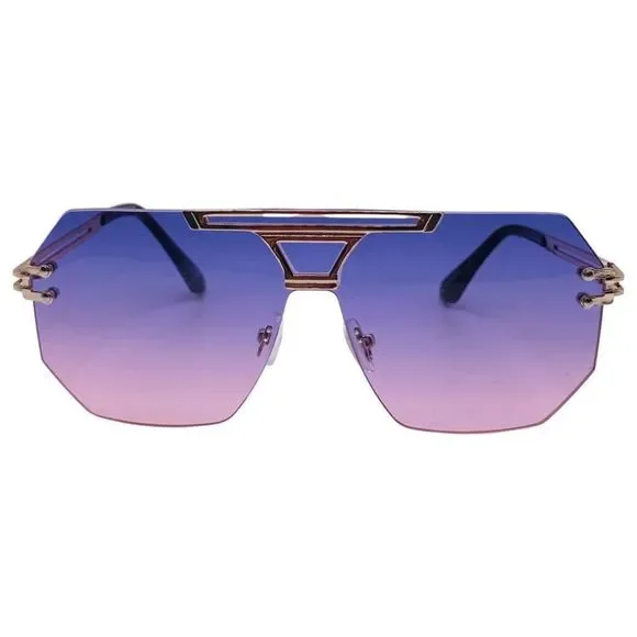 Purple/Pink Rimless Hexagon Sunglasses