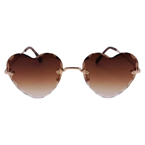 Brown Rimless Heart Sunglasses