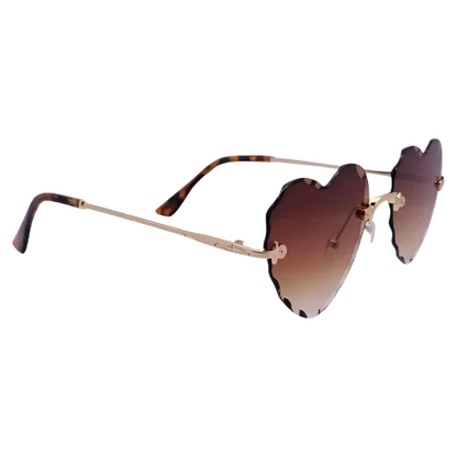 Brown Rimless Heart Sunglasses