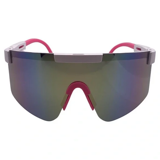 White/Pink Mirrored Lens Wrap Sunglasses