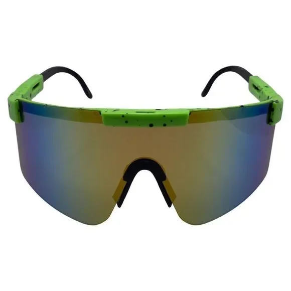 Green Mirrored Wrap Sport Sunglasses
