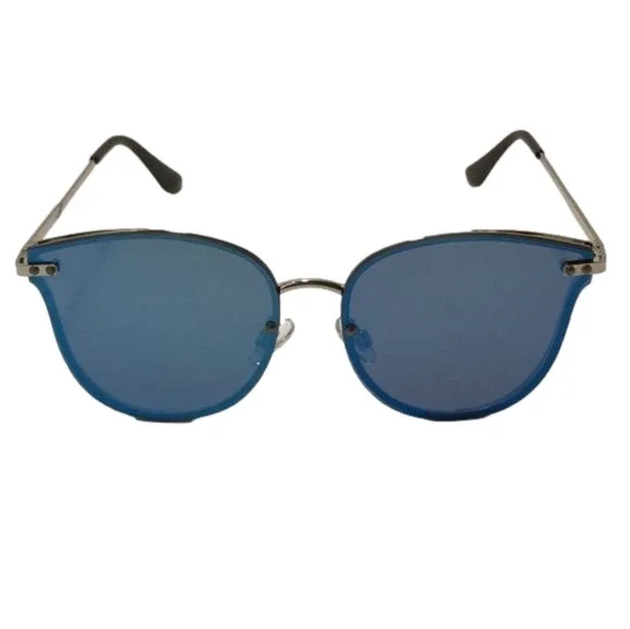 Blue Cateye Mirrored Lens Sunglasses
