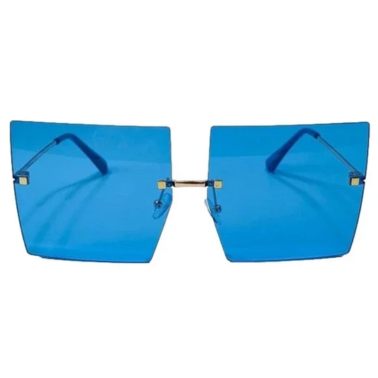 Blue Rimless Large Square Sunglasses
