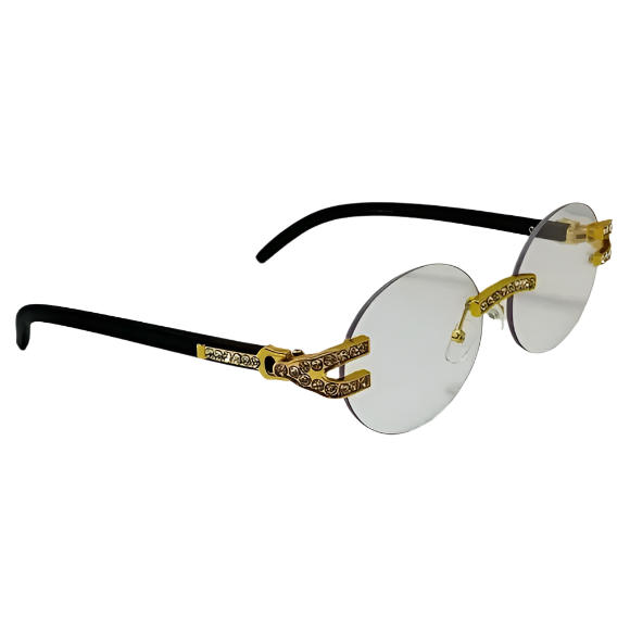 Black/Gold Rimless Clear Lens Oval Glasses