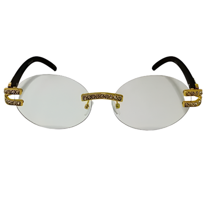 Black/Gold Rimless Oval Clear Lens Glasses