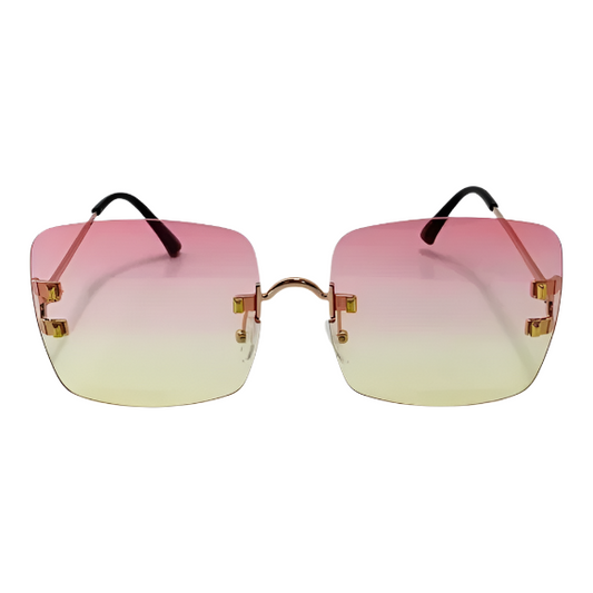 Pink/Yellow Rimless Square Sunglasses