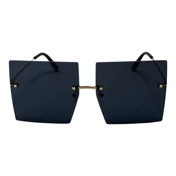 Black Rimless Large Square Sunglasses