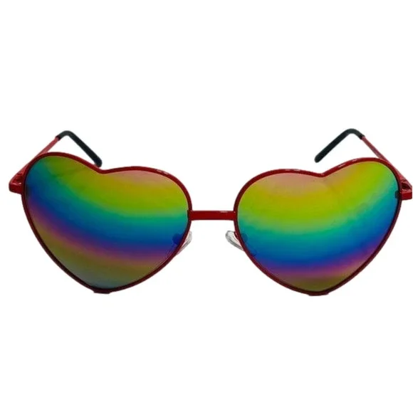 Red Frame Rainbow Lens Heart Sunglasses