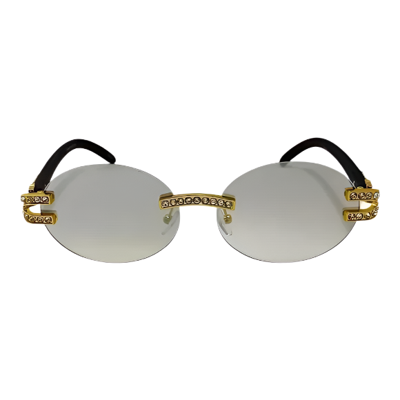 Black/Clear Rimless Oval Lens Sunglasses