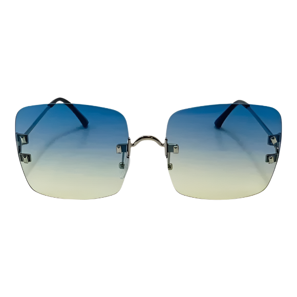 Blue/Yellow Rimless Square Sunglasses