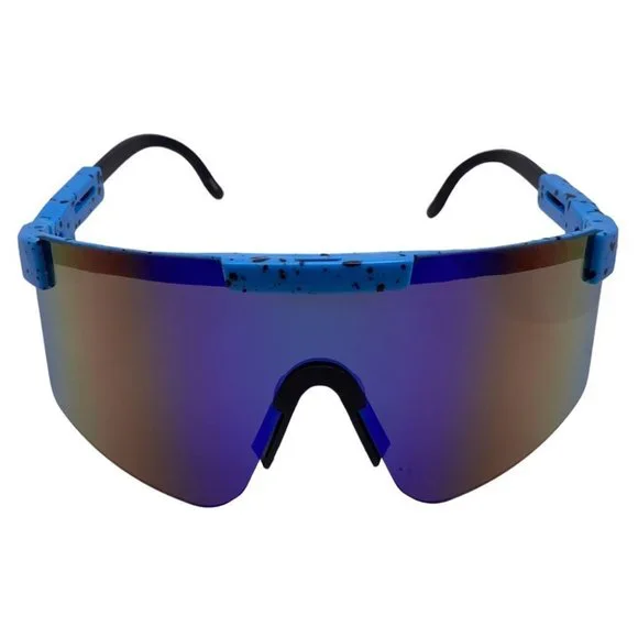 Blue Mirrored Wrap Sport Sunglasses