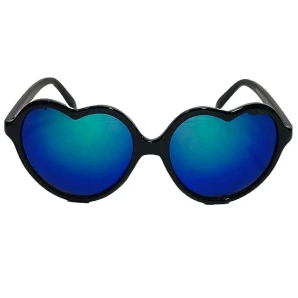 Blue Mirror Heart Sunglasses