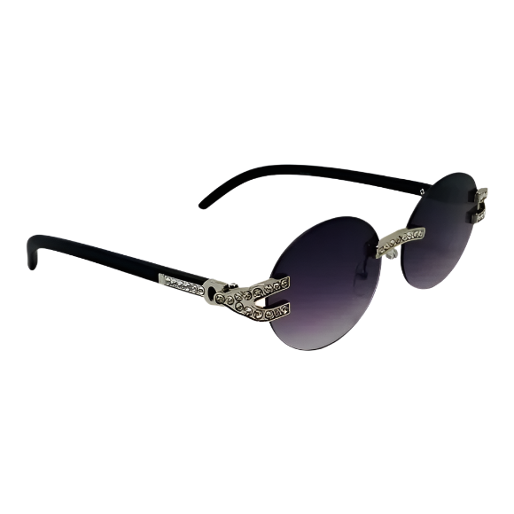 Silver/Black Rimless Oval Sunglasses