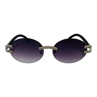 Silver/Black Rimless Oval Sunglasses
