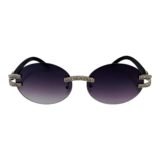 Silver/Black Rimless Oval Sunglasses