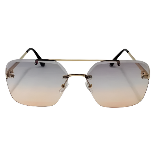 Light Blue/Light Red Two Tone Square Rimless Sunglasses