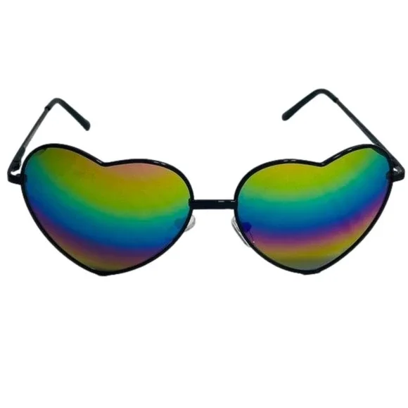 Black Frame Rainbow Lens Heart Sunglasses