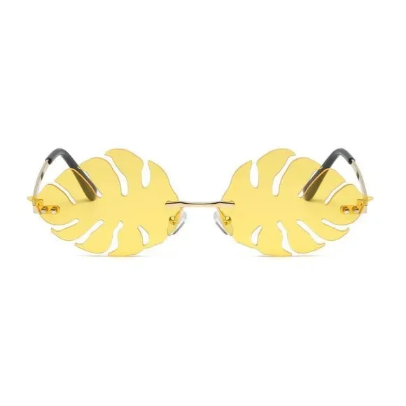 Yellow Novelty Rimless Leaf Sunglasses