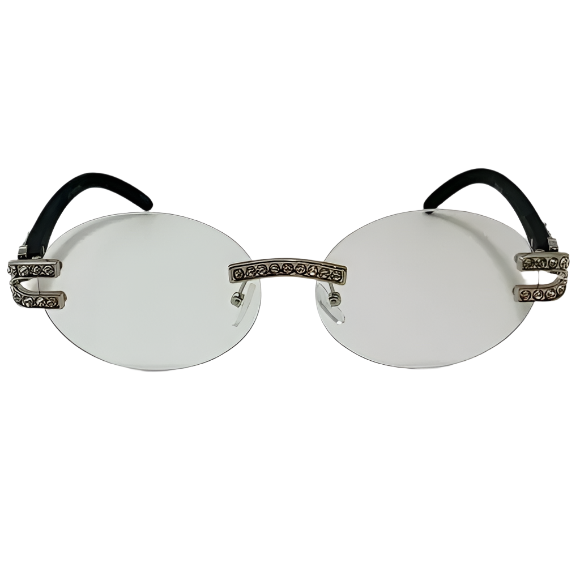 Black/Silver Rimless Clear Lens Oval Glasses