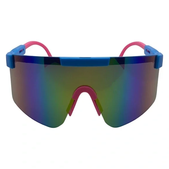 Blue/Pink Mirrored Lens Wrap Sunglasses
