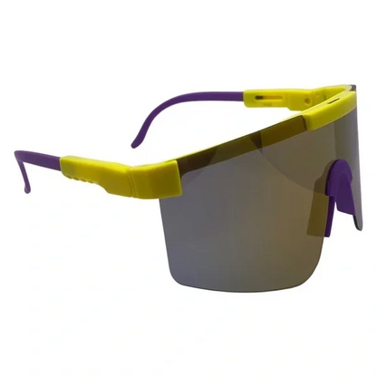 Yellow/Purple Mirrored Lens Wrap Sunglasses