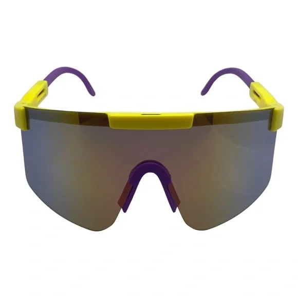 Yellow/Purple Mirrored Lens Wrap Sunglasses