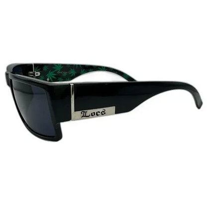 7019 | Black Mens Locs Sunglasses with Weed Leaf Accents
