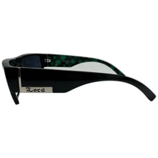 7019 | Black Mens Locs Sunglasses with Weed Leaf Accents