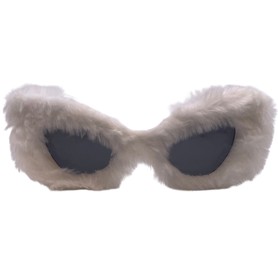 White Fuzzy Cateye Novelty Sunglasses