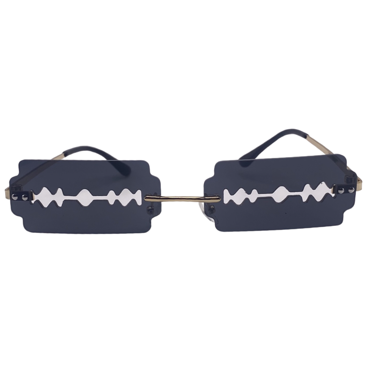 Black Rimless Lens Razor Novelty Sunglasses