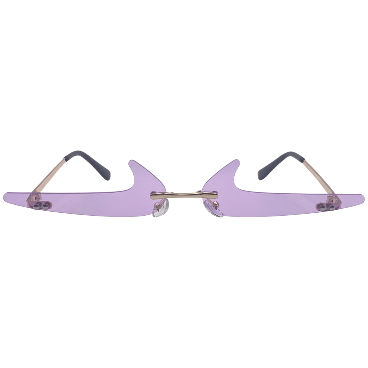 Purple RImless Backwards Checkmark Novelty Sunglasses