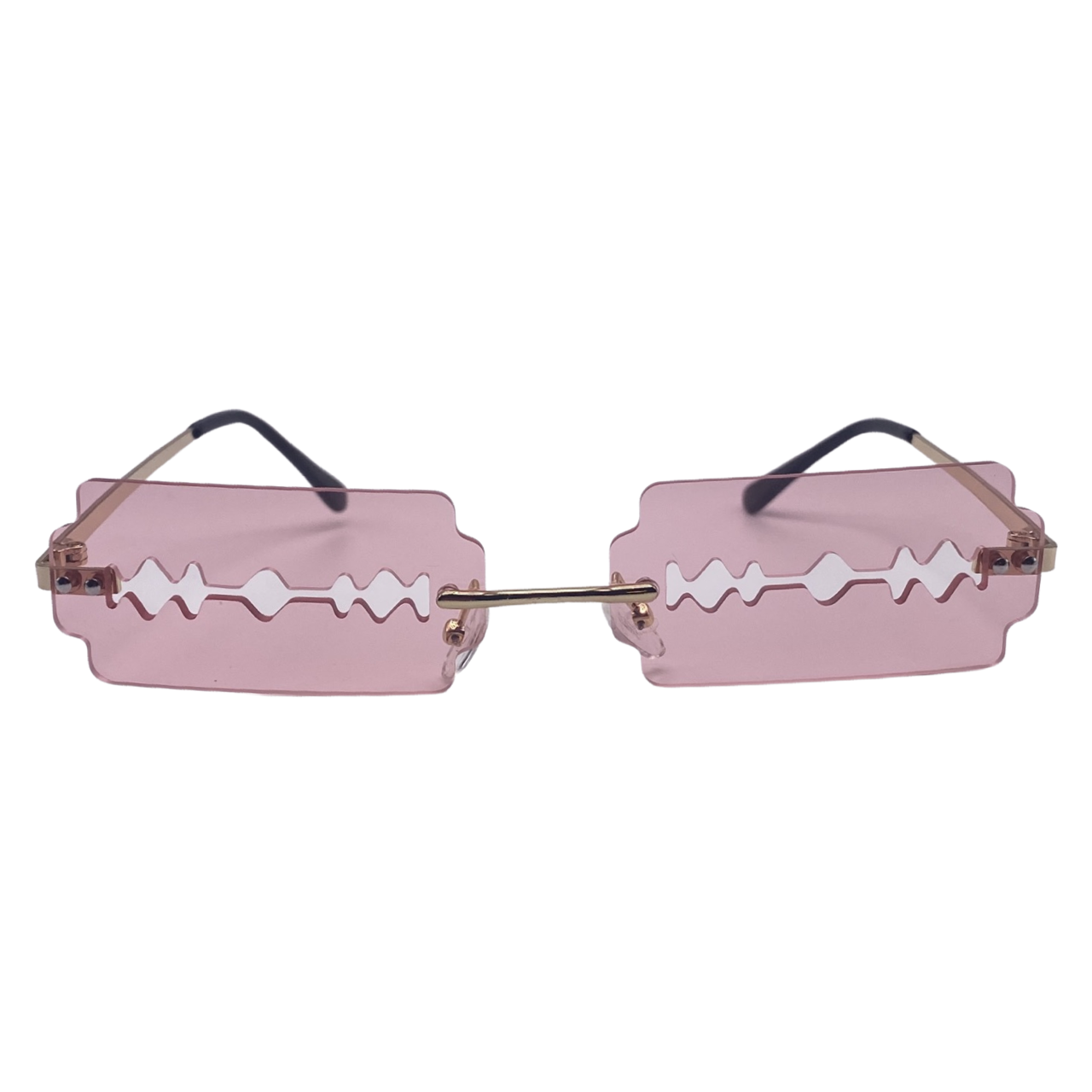 Pink Rimless Lens Razor Novelty Sunglasses