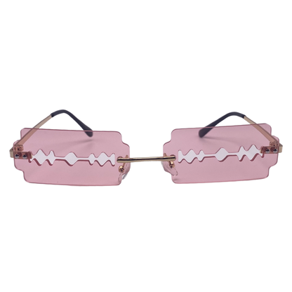 Pink Rimless Lens Razor Novelty Sunglasses