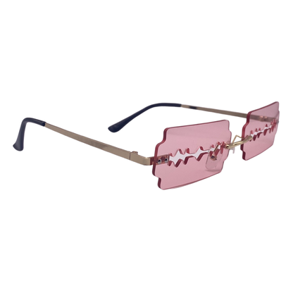 Pink Rimless Lens Razor Novelty Sunglasses