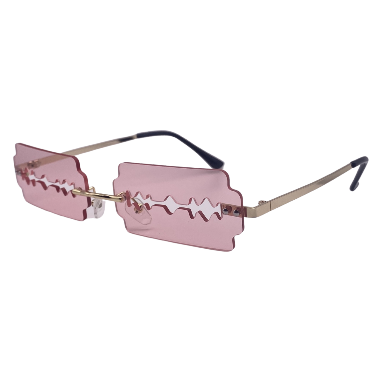 Pink Rimless Lens Razor Novelty Sunglasses