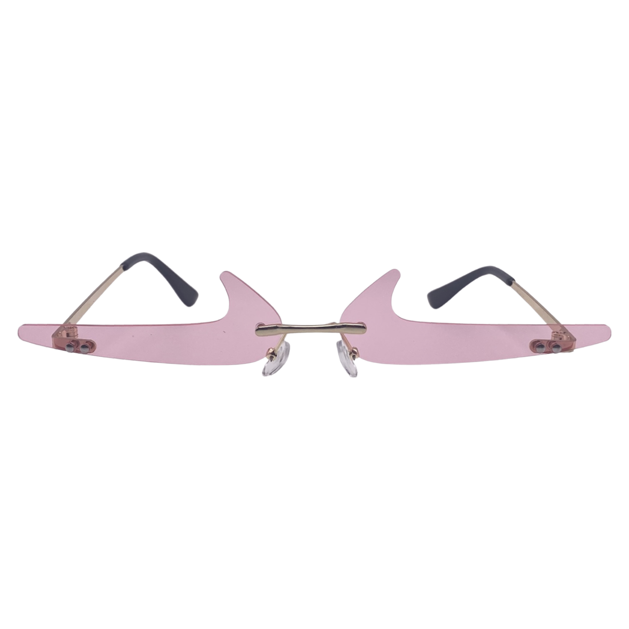 Pink Rimless Backwards Checkmark Novelty Sunglasses