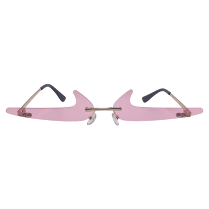 Pink Rimless Backwards Checkmark Novelty Sunglasses