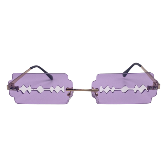Purple Rimless Lens Razor Novelty Sunglasses