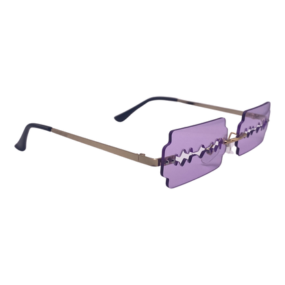 Purple Rimless Lens Razor Novelty Sunglasses
