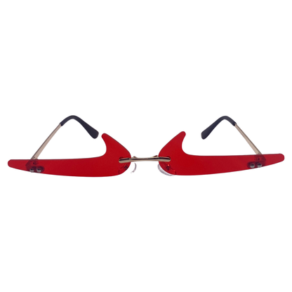 Red Rimless Backwards Checkmark Novelty Sunglasses