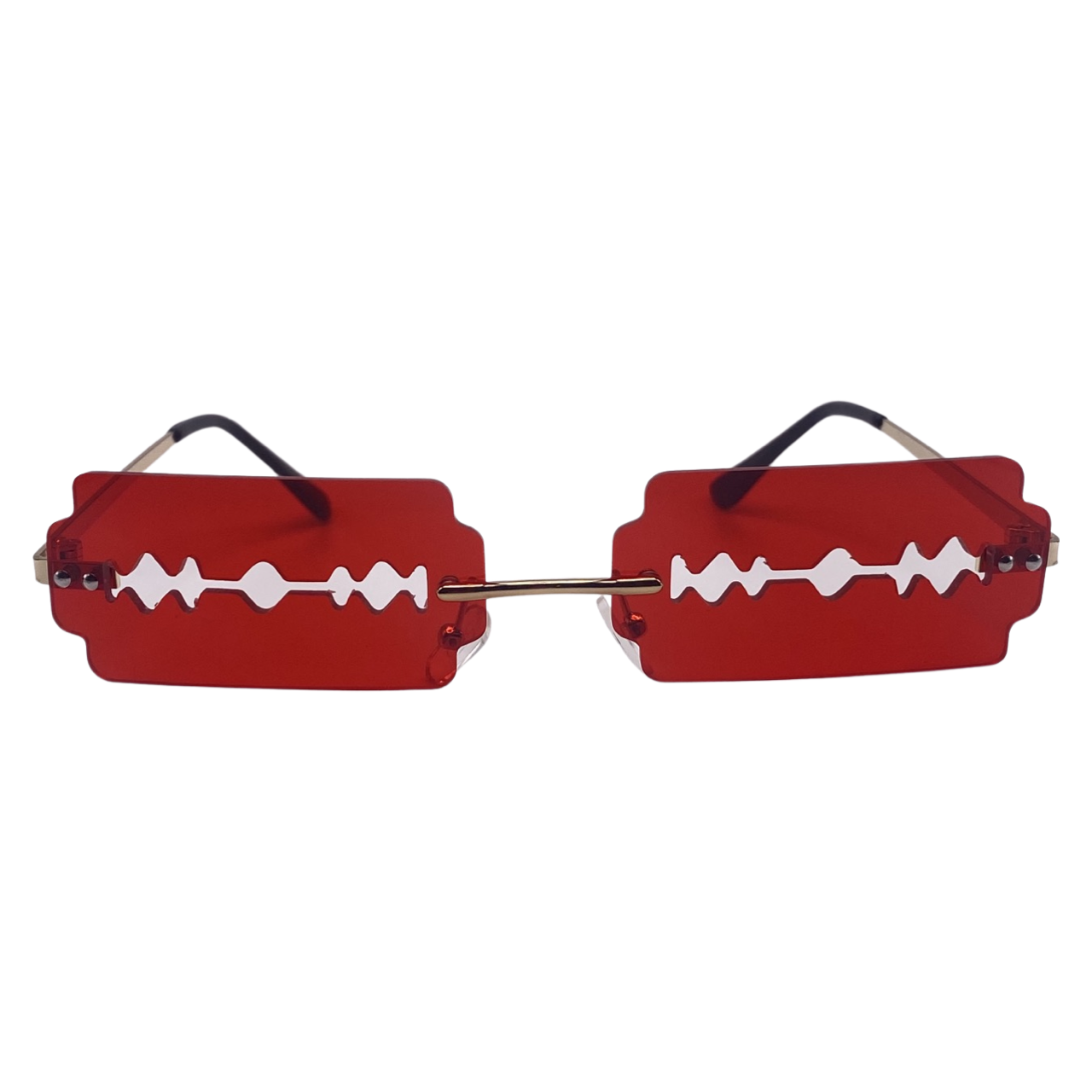 Red Rimless Lens Razor Novelty Sunglasses