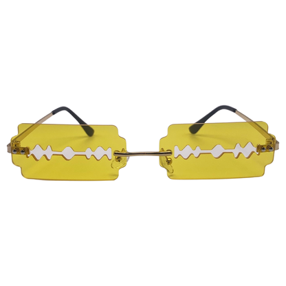 Yellow Rimless Lens Razor Novelty Sunglasses