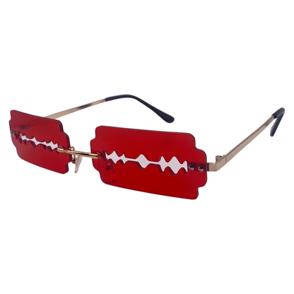 Red Rimless Lens Razor Novelty Sunglasses