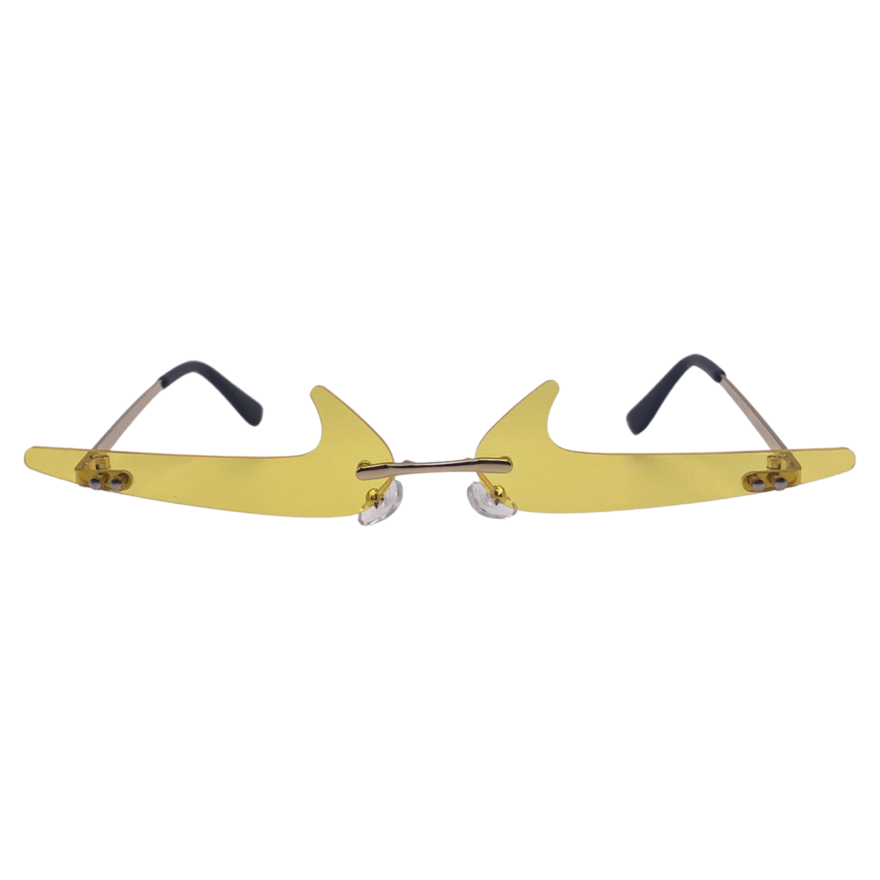 Yellow Rimless Backward Checkmark Novelty Sunglasses