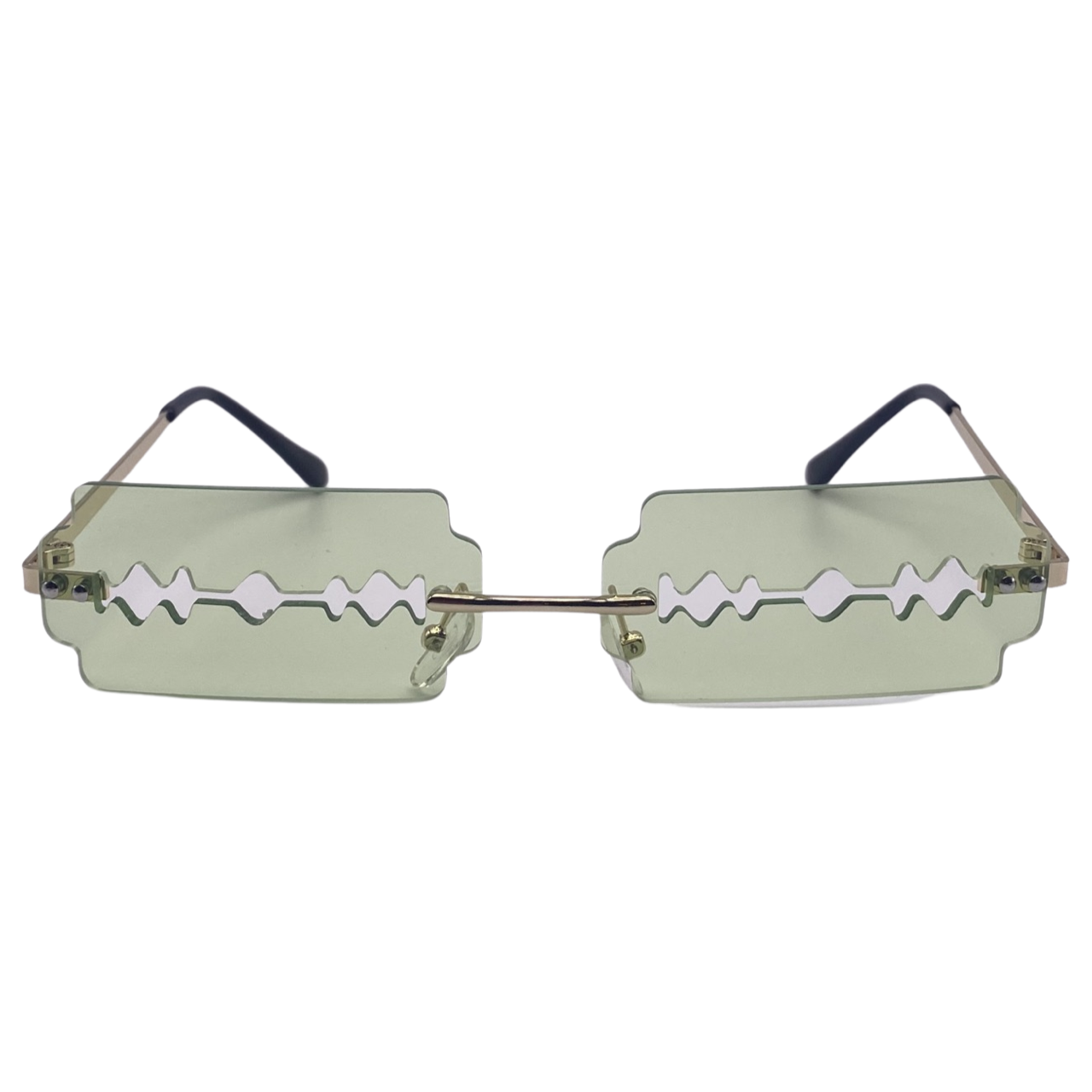 Green Rimless Lens Razor Novelty Sunglasses