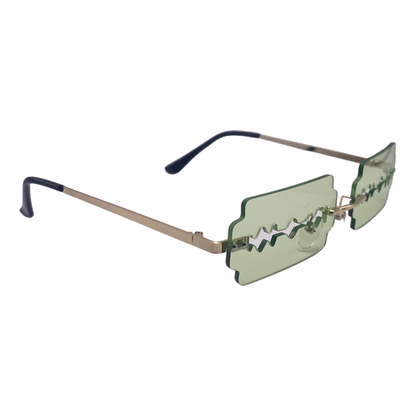 Green Rimless Lens Razor Novelty Sunglasses