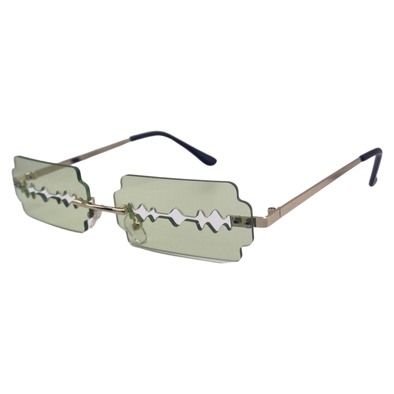 Green Rimless Lens Razor Novelty Sunglasses