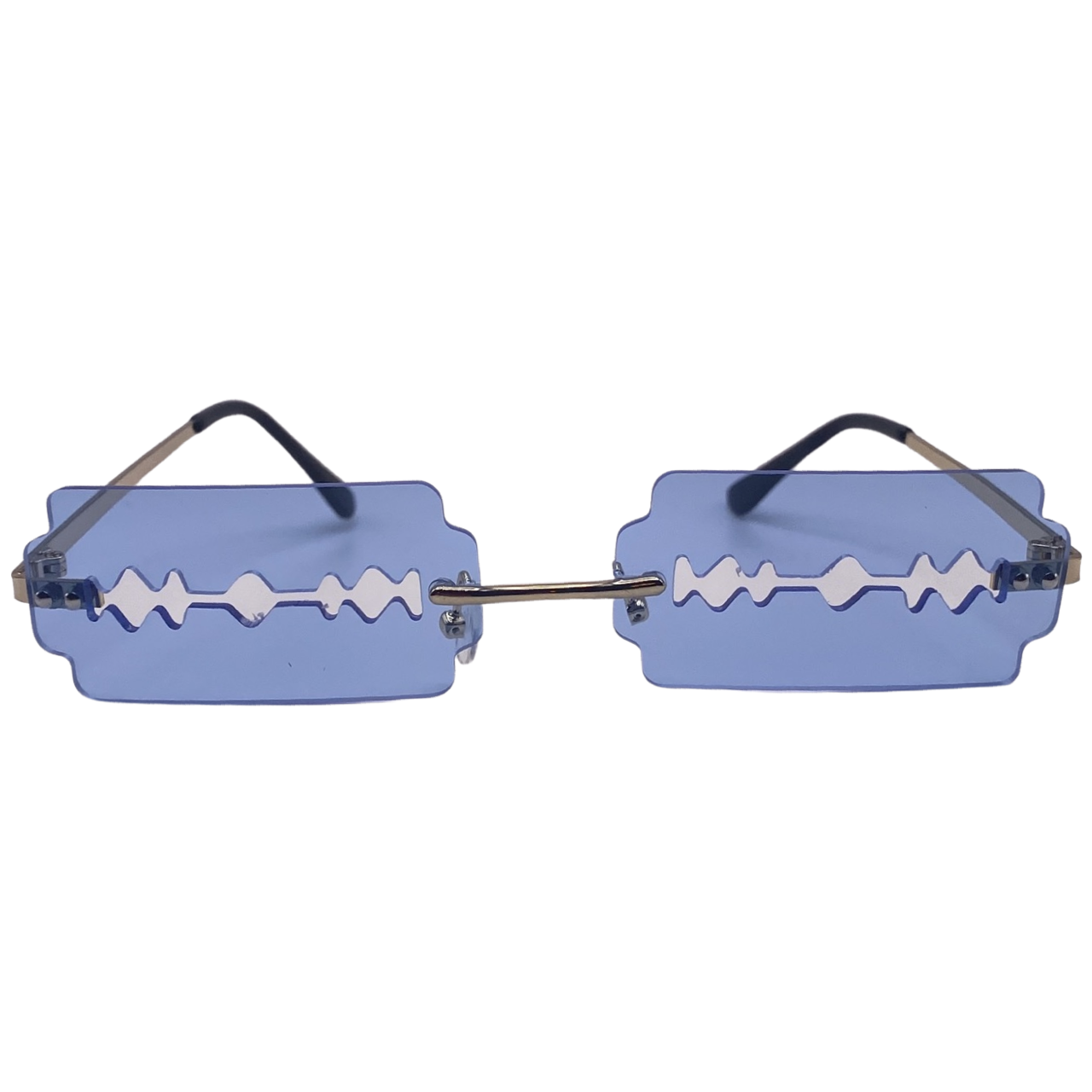 Blue Rimless Lens Razor Novelty Sunglasses
